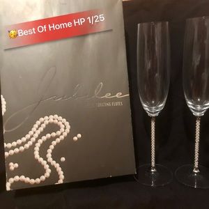 Lenox Jubilee Crystal Toasting Flutes with Silver Stems